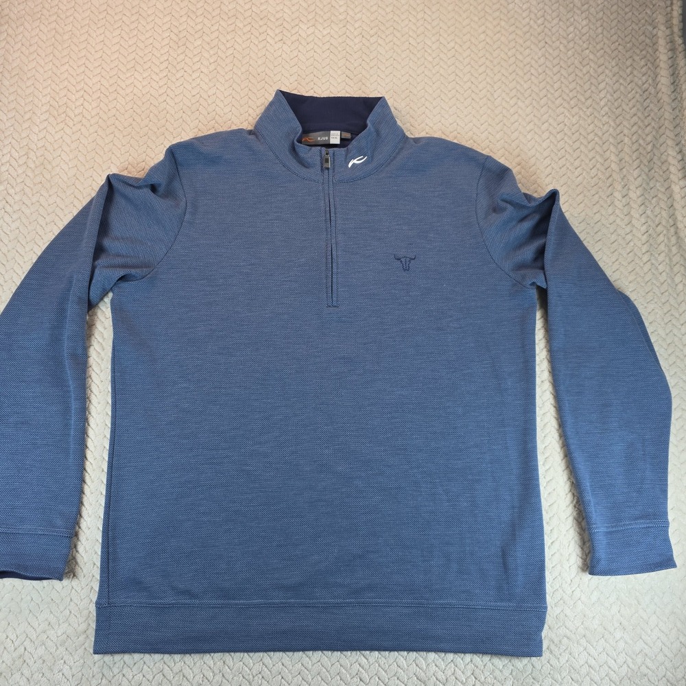 KJUS Men Essentials Half-Zip Blue Textured Pullover Longhorn Logo K00878 XL 54